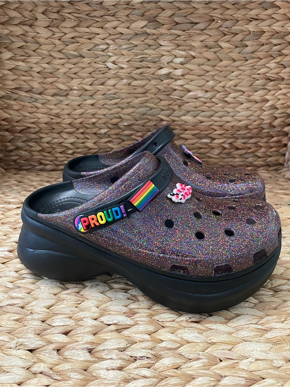 Crocs Classic Pride Bae Translucent Glitter Black Purple Colorway Platform